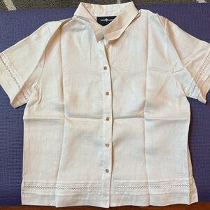 Sag Harbor Beige Linen Collared Blouse